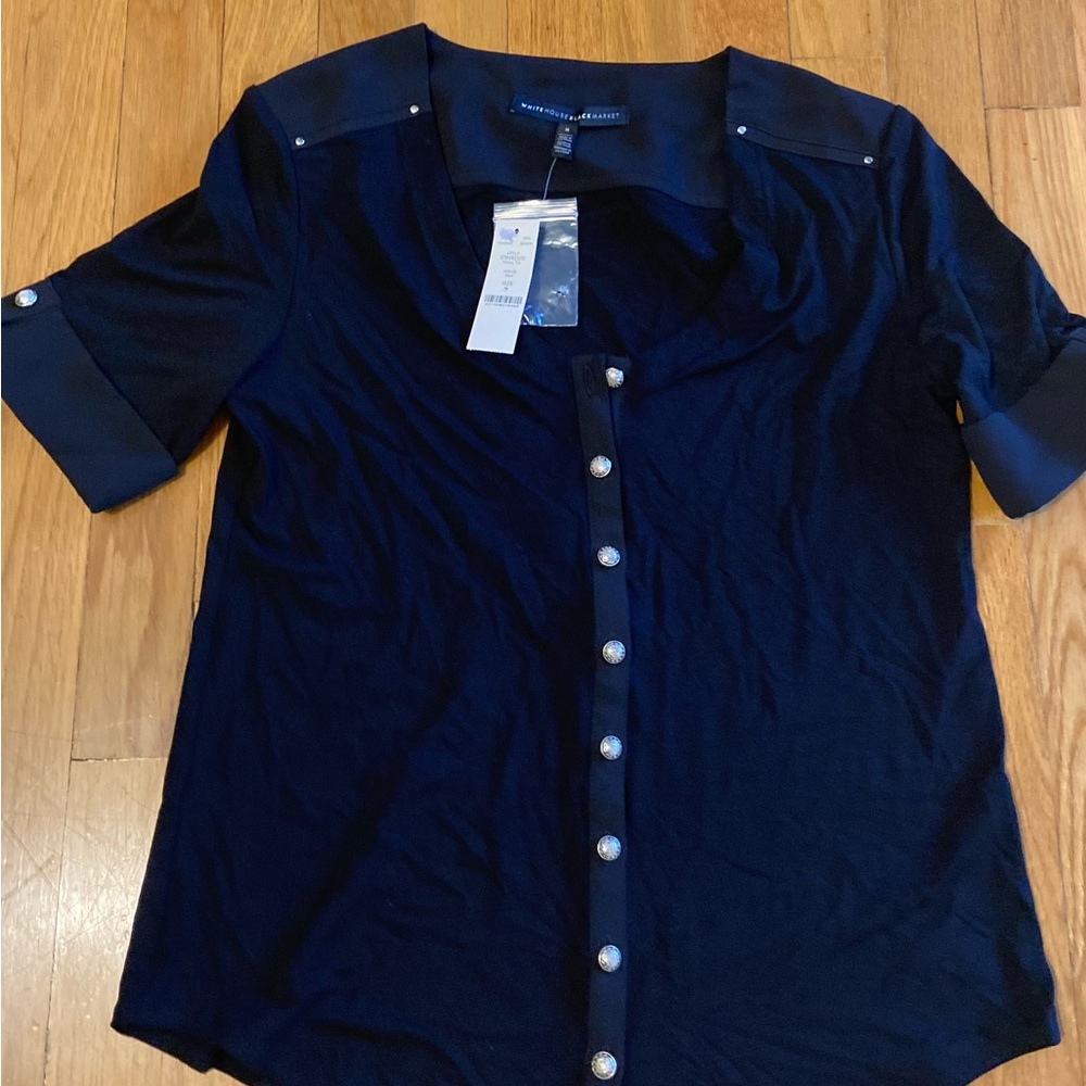 White House black market button down with designed silver buttons. NWT.